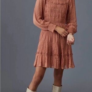 Anthropologie Rust Tiered Smocked Mini Dress Sk